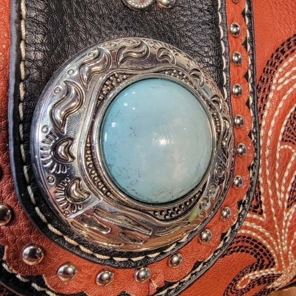 P & G COLLECTION Brown Western Shoulder Bag Embellished Studded - Picture 5 of 17